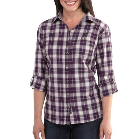 Carhartt Dodson Shirt Womens Medium 8-10 Purple Plaid Long Sleeve Workwear‎ - Picture 5 of 10